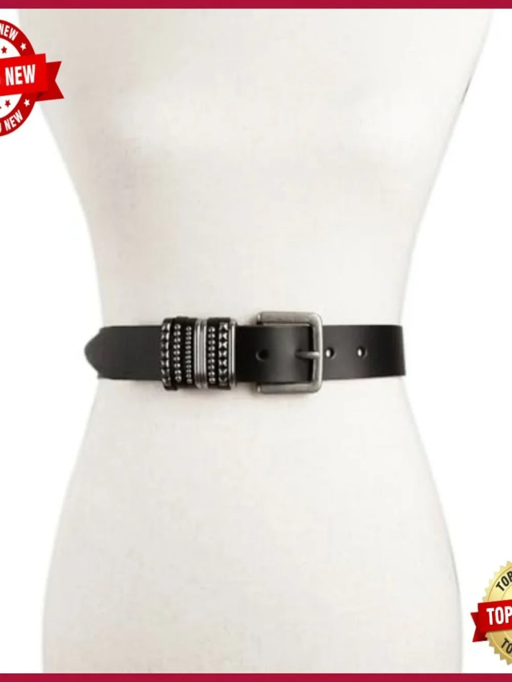 Genuine Leather Belt Set, Studded Keepers, Adjustable Sizes, Versatile Accessory